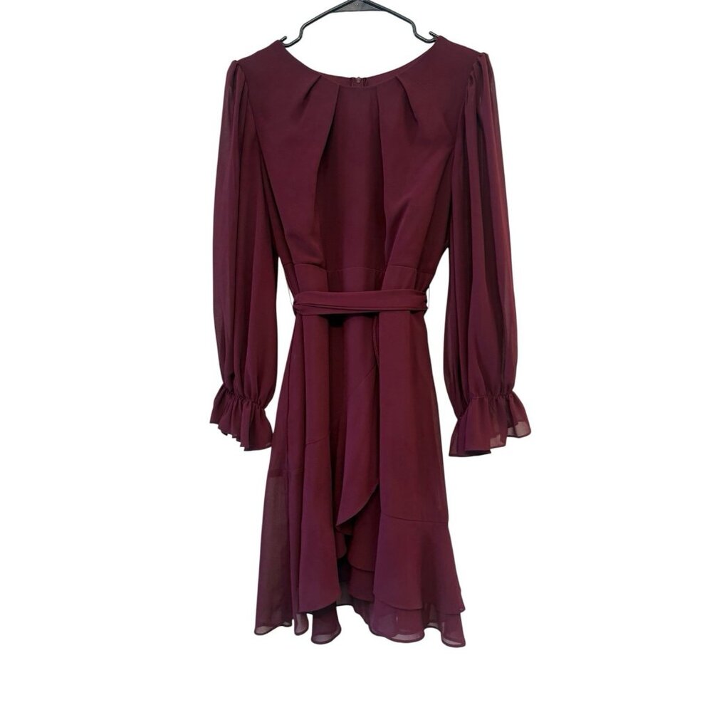B. Darlin Women's Burgundy Curved Hem Long Sleeved Dress, Size 13/14